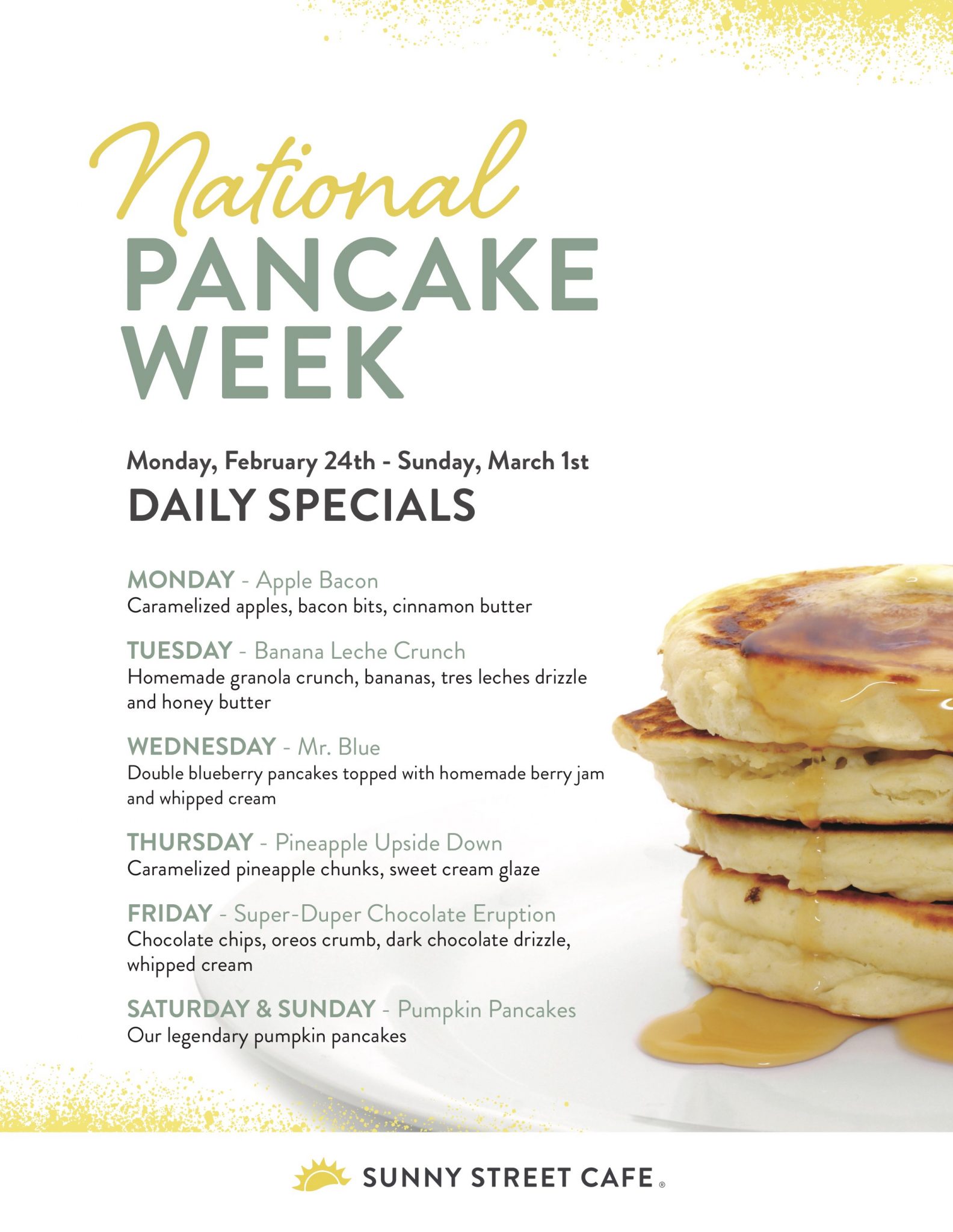 National Pancake Week Specials - Sunny Street Cafe